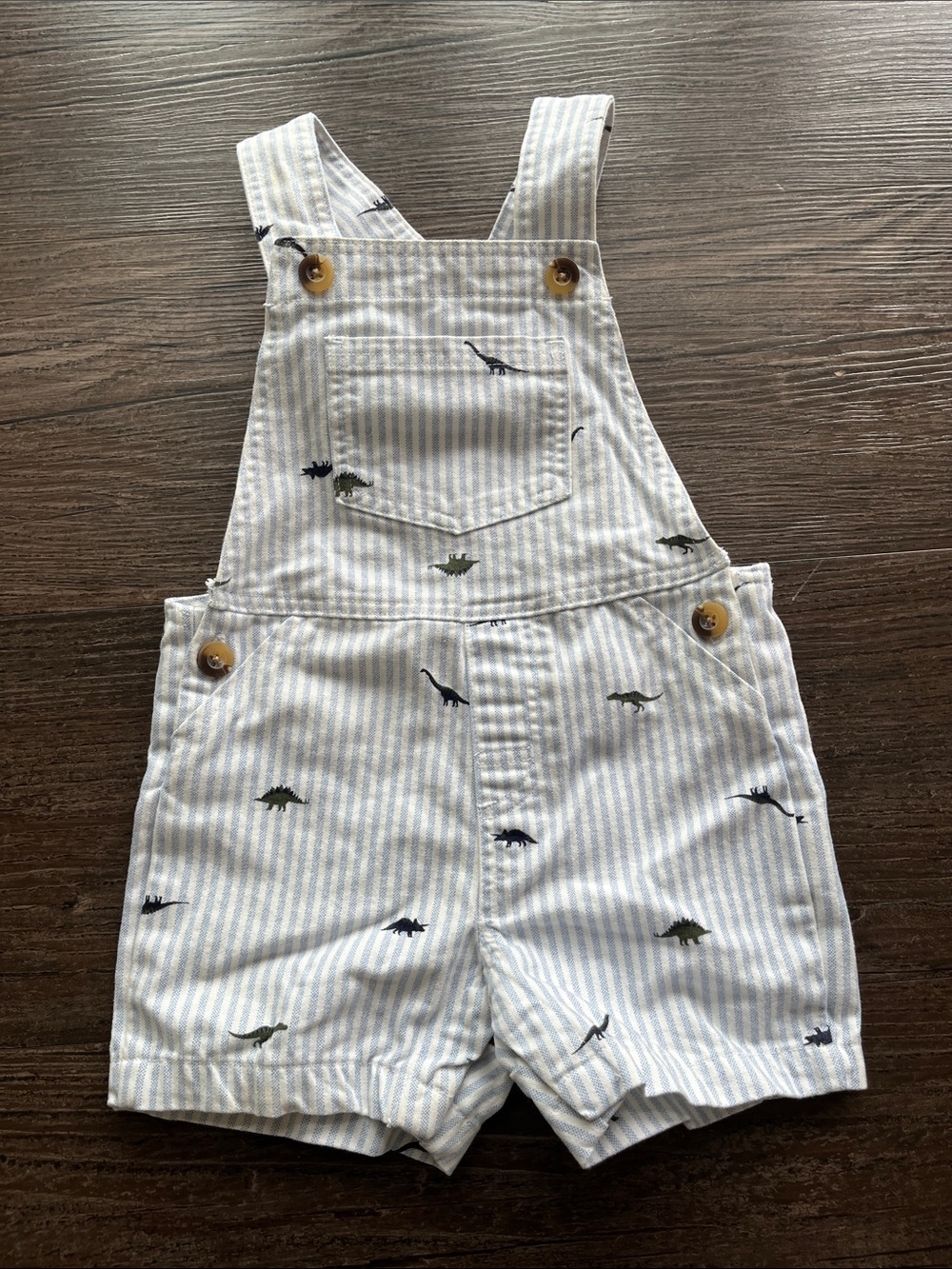 Old Navy Baby Boy Striped Blue & White Dinosaur Short Overalls